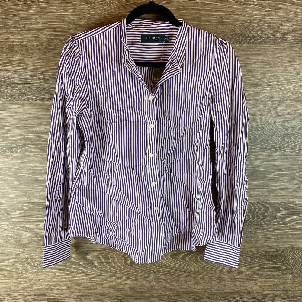Lauren Ralph Lauren striped button up top NWT - Picture 2 of 8